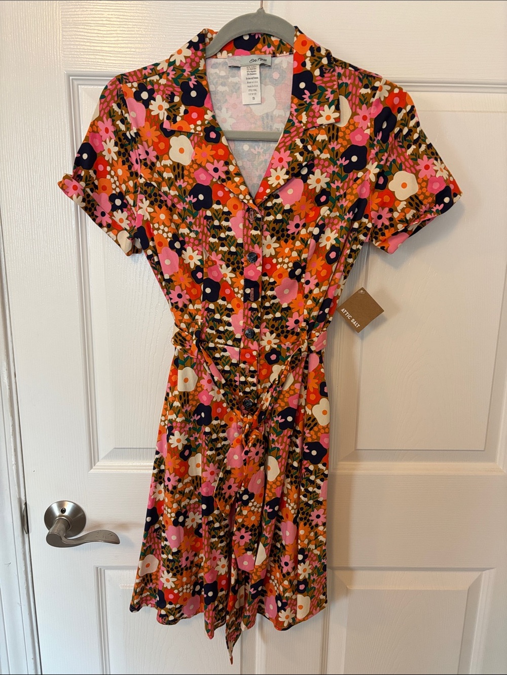 Bright Floral Button-Front Shirt Dress in Pink Multi